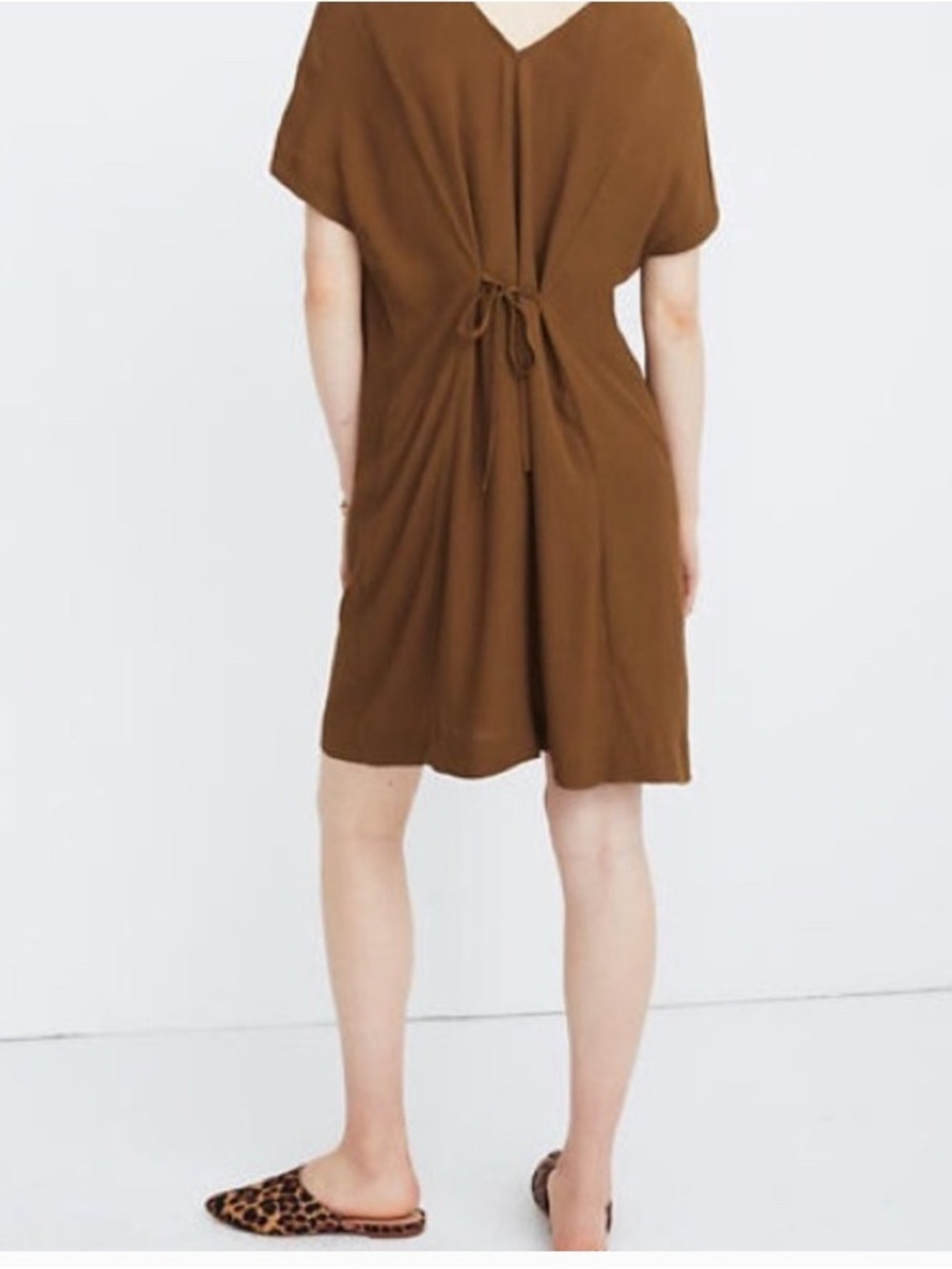 Madewell Brown Short-Sleeve Mini Shift Dress Resortwear minimalist cottagecore - Picture 4 of 11